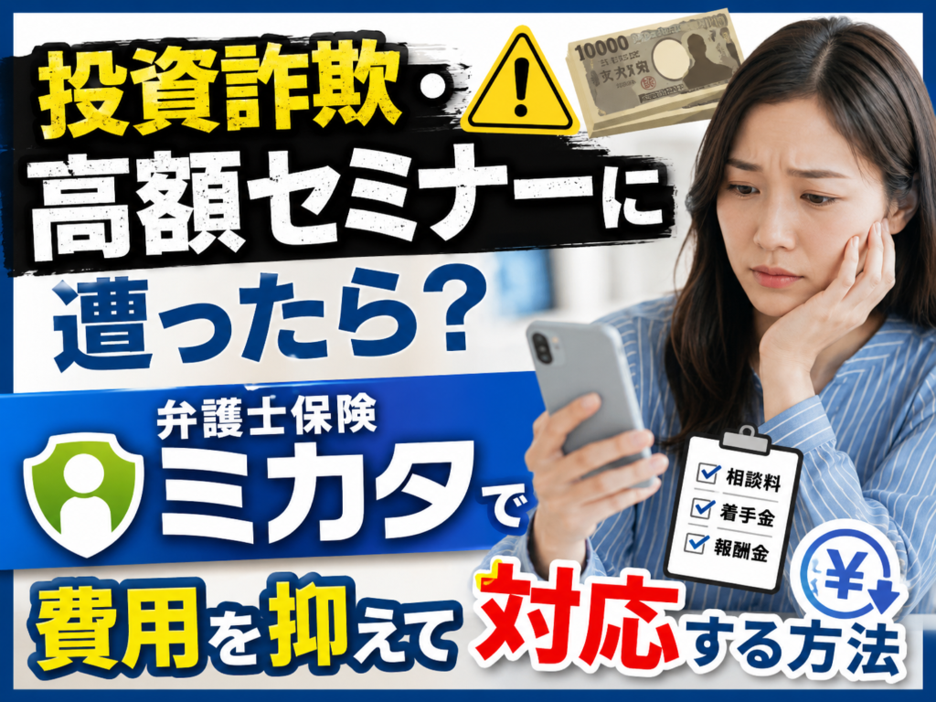 投資詐欺・高額セミナーに遭ったら？弁護士保険ミカタで費用を抑えて対応する方法